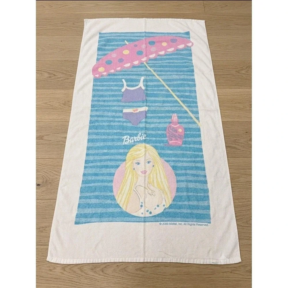 Vintage 2000 Barbie Beach‎ Towel Purple Swimsuit Mattel Franco 52